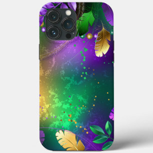 Iridescent mardi gras background with beads iPhone 13 pro max case