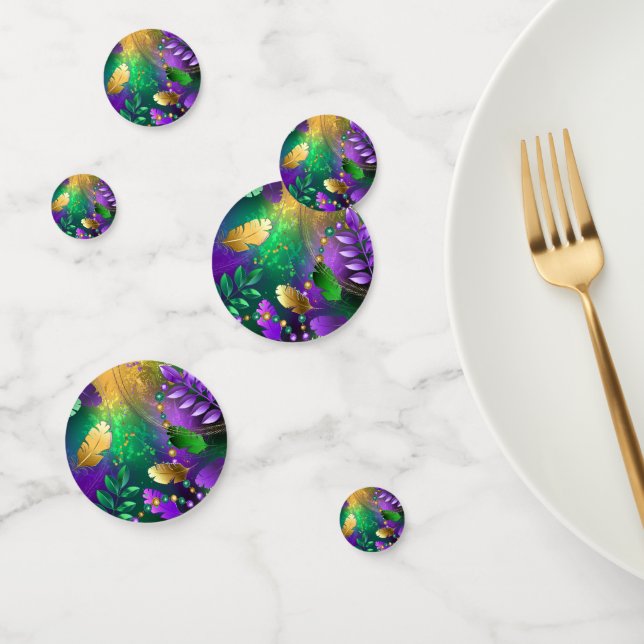 Iridescent mardi gras background with beads confetti (Group)