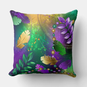 Iridescent mardi gras background with beads cushion