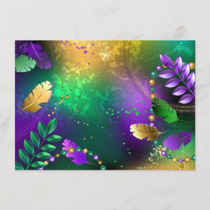 Iridescent mardi gras background with beads enclosure card
