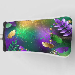 Iridescent mardi gras background with beads golf head cover