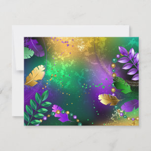 Iridescent mardi gras background with beads invitation
