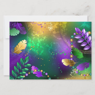 Iridescent mardi gras background with beads invitation