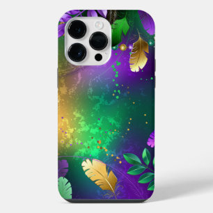 Iridescent mardi gras background with beads iPhone 14 pro max case