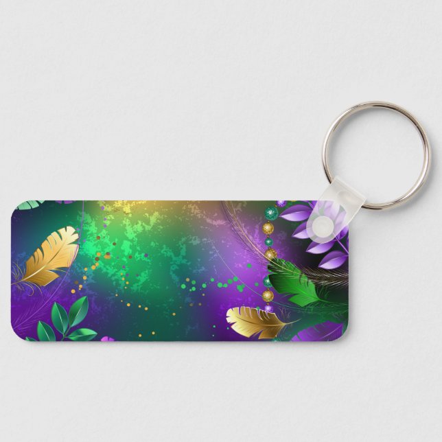 Iridescent mardi gras background with beads key ring (Front)
