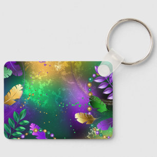 Iridescent mardi gras background with beads key ring