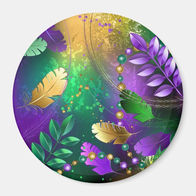Iridescent mardi gras background with beads magnet (Front)