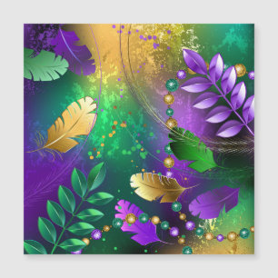 Iridescent mardi gras background with beads magnetic invitation
