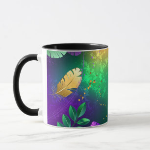 Iridescent mardi gras background with beads mug
