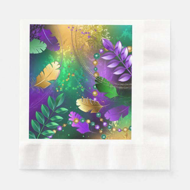 Iridescent mardi gras background with beads napkin (Front)