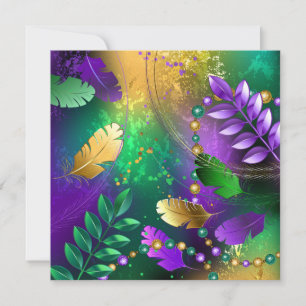 Iridescent mardi gras background with beads save the date