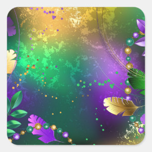 Iridescent mardi gras background with beads square sticker