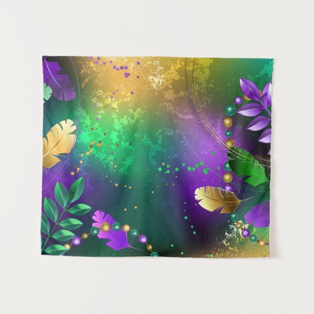 Iridescent mardi gras background with beads tapestry (Front (Horizontal))