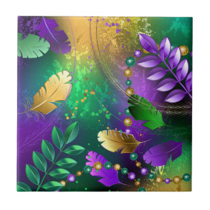 Iridescent mardi gras background with beads tile