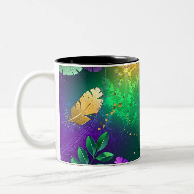 Iridescent mardi gras background with beads Two-Tone coffee mug (Left)
