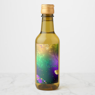 Iridescent mardi gras background with beads wine label