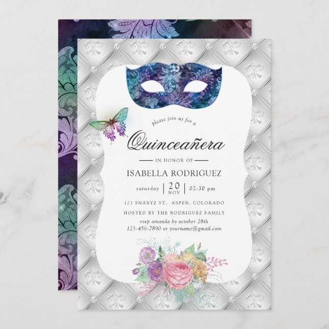 Iridescent Masquerade Quinceañera Invitation (Front/Back)