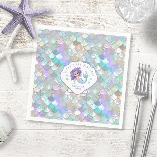 Iridescent Mermaid Scales Clam Shell V1 ID1144 Napkin