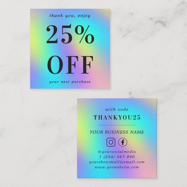 Iridescent Modern Bold Typography Small Business Discount Card (Front/Back)