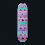 Iridescent Modern Girly Pink Purple Flowers Name Skateboard<br><div class="desc">Iridescent Modern Girly Pink Purple Flowers Name features a modern colourful iridescent background with pink and purple flowers with your personalised name. Personalise by editing the text in the text box provided. Designed by ©Evco Studio www.zazzle.com/store/evcostudio</div>