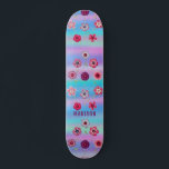 Iridescent Modern Girly Pink Purple Flowers Name Skateboard<br><div class="desc">Iridescent Modern Girly Pink Purple Flowers Name features a modern colourful iridescent background with pink and purple flowers with your personalised name. Personalise by editing the text in the text box provided. Designed by ©Evco Studio www.zazzle.com/store/evcostudio</div>