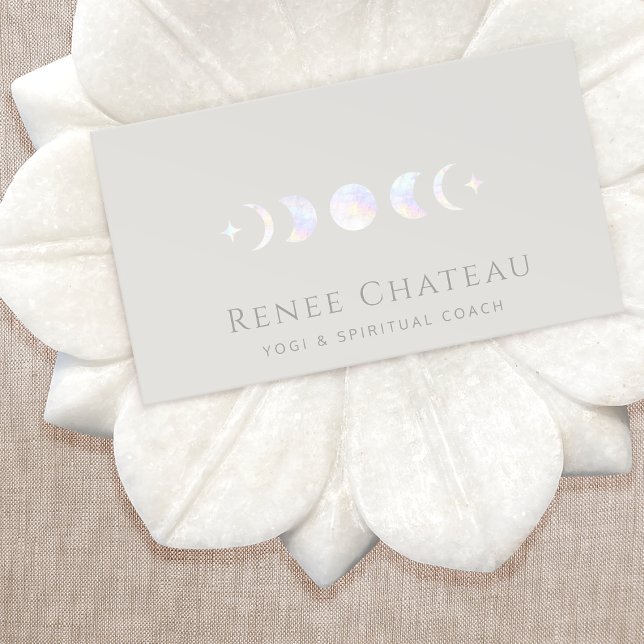 Iridescent Moon Phase Yoga Spiritual Coach Business Card (Creator Uploaded)