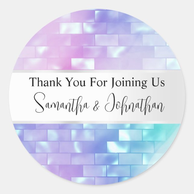  Iridescent mother of pearl disco ball thank you Classic Round Sticker (Front)