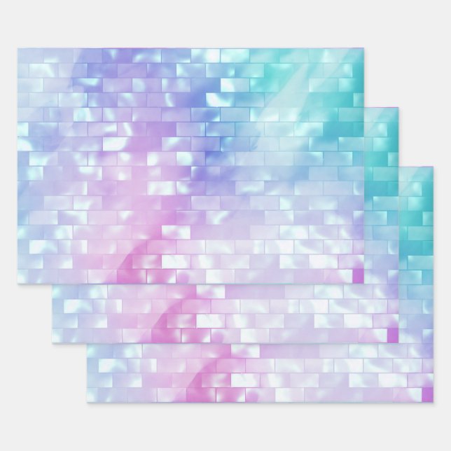 Iridescent mother of pearl shimmer sparkle girly wrapping paper sheet (Set)