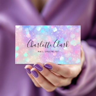 Iridescent Opal Glitter QR Code Business Card