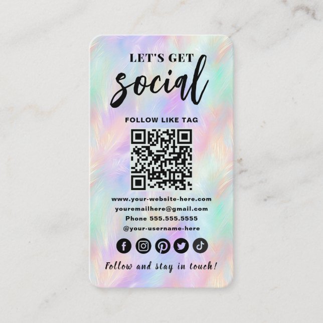 Iridescent Opal Stylish QR Code Connect With Us Business Card (Front)