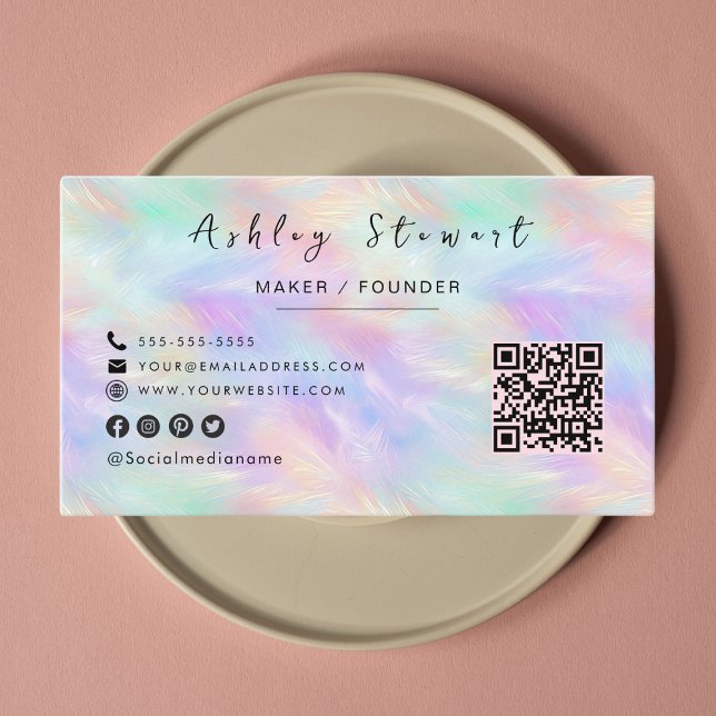 Iridescent Opal Stylish Qr Code Professional Logo Business Card (Creator Uploaded)