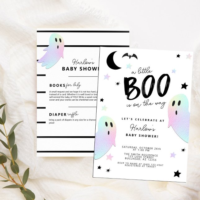 Iridescent Pastel Little Boo Halloween Baby Shower Invitation (Creator Uploaded)