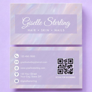 Iridescent Pastel Opal QR Code Holographic Stone Business Card