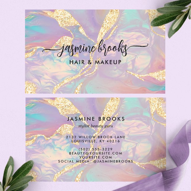Iridescent Pastel Purple Gold Glitter Business Card (Creator Uploaded)