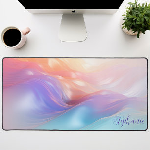 Iridescent Pastel Silk Waves Desk Mat