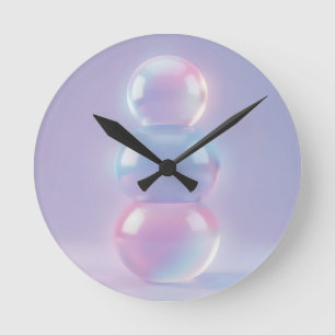 Iridescent Pastel Stacked Spheres Dreamy  Round Clock