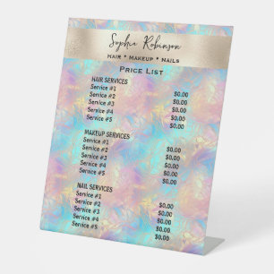 Iridescent & Pearl Foil Beauty Salon Price List Pedestal Sign