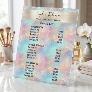 Iridescent & Pearl Foil Beauty Salon Price List Pedestal Sign