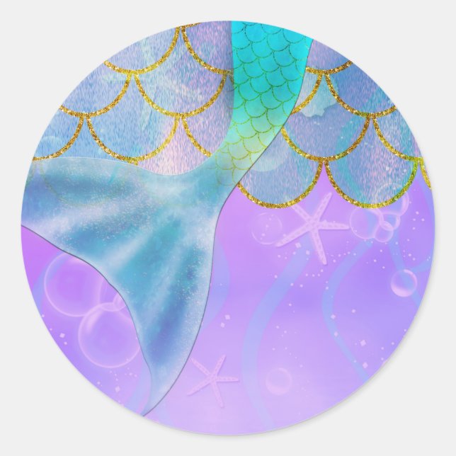 Iridescent Pearl Shimmer Mermaid Birthday Party Classic Round Sticker (Front)