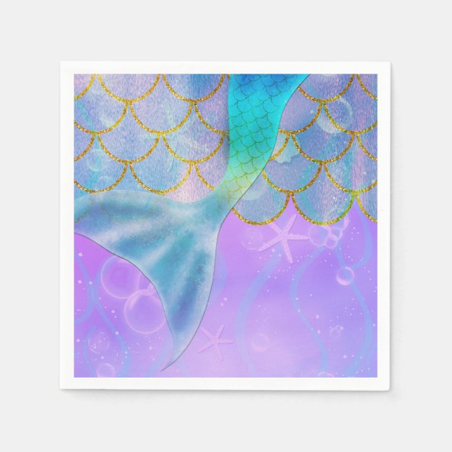 Iridescent Pearl Shimmer Mermaid Birthday Party Napkin (Front)