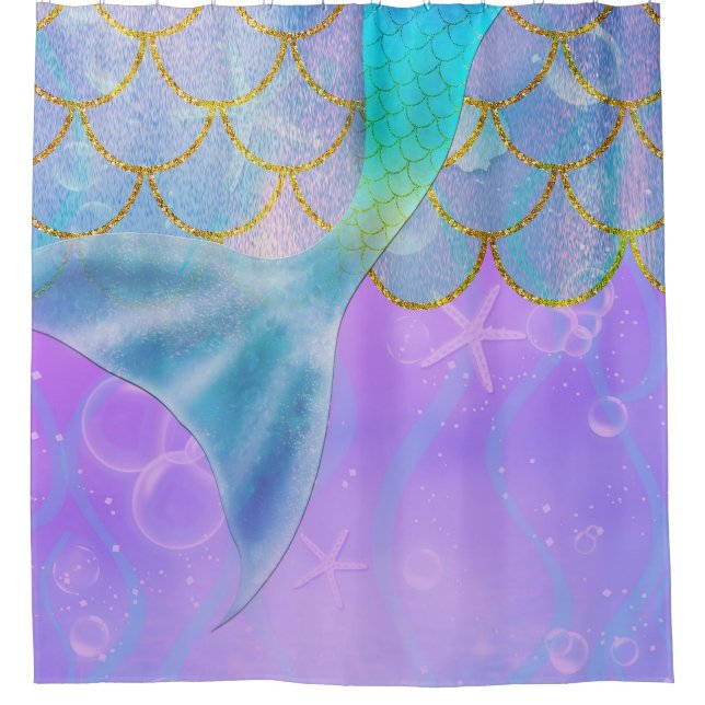 Iridescent Pearl Shimmer Sparkle Mermaid Tail Shower Curtain (Front)