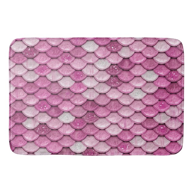 Iridescent Pink Glitter Shiny Mermaid Fish Scales Bath Mat (Front)