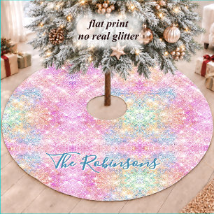 Iridescent Pink Glitter Unicorn Monogram Brushed Polyester Tree Skirt