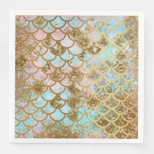 Iridescent Pink Gold Glitter Mermaid Fish Scales Napkin