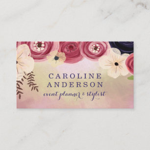 Iridescent Pink & Gold with Boho Flowers Business Card
