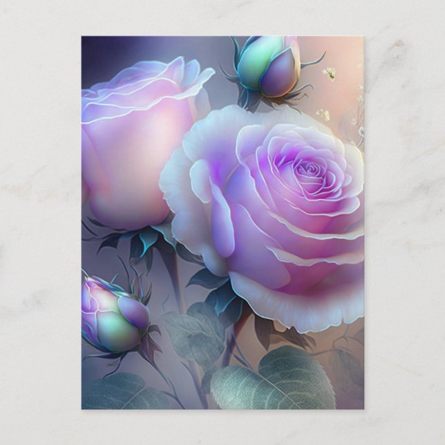 Iridescent Pink Roses Closeup Postcard (Front)