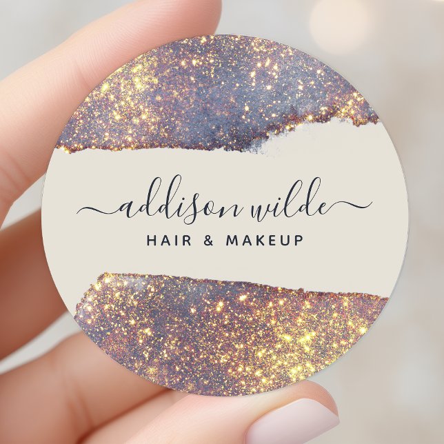 Iridescent Purple Gold Glam Glitter Classic Round Sticker (Creator Uploaded)