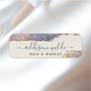 Iridescent Purple Gold Glam Glitter Name Tag