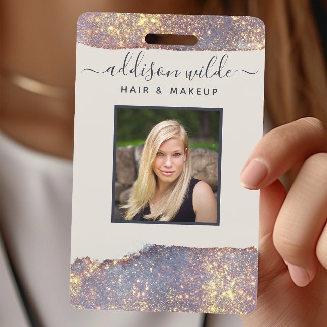 Iridescent Purple Gold Glam Glitter Salon ID Badge (Creator Uploaded)