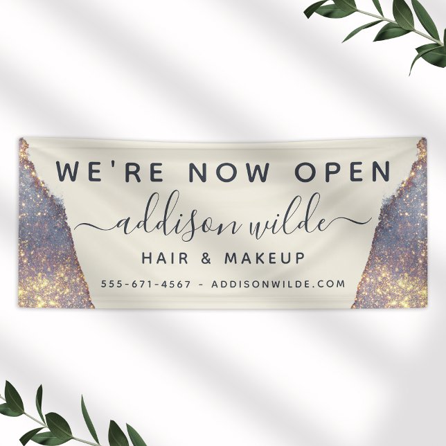 Iridescent Purple Gold Glam Glitter Salon Opening Banner (Creator Uploaded)